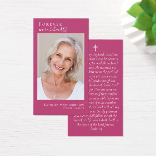 Pink Photo Memorial Prayer Card