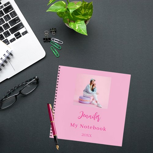 Pink photo name script notebook