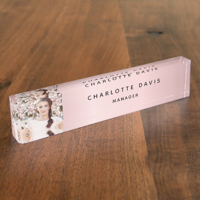Pink photo professional desk name plate (Side)
