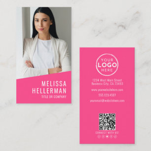 Pink Photo QR Code Logo Vertical Business Card