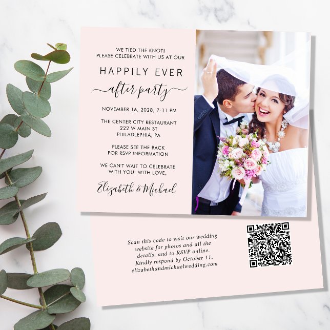 Pink Photo QR Code Wedding Reception Invitation (Creator Uploaded)