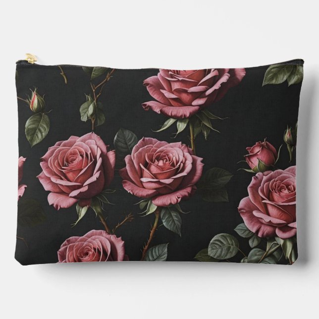 Pink photo realistic rose accessory pouch (Front)