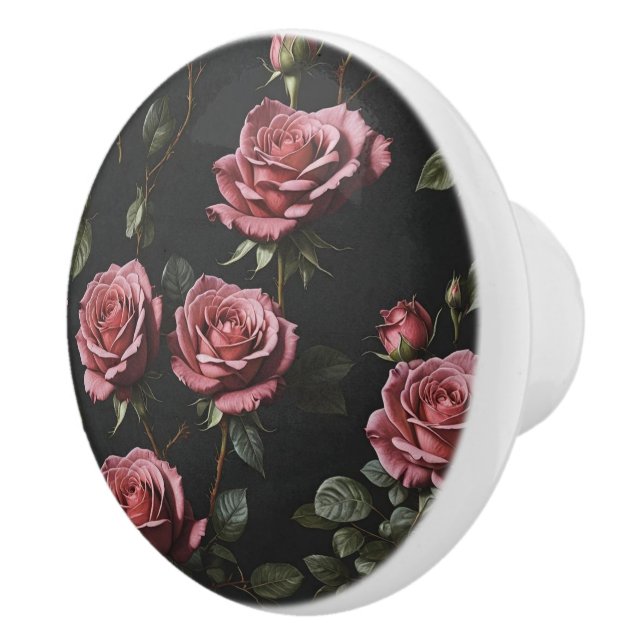 Pink photo realistic rose ceramic knob (Right)