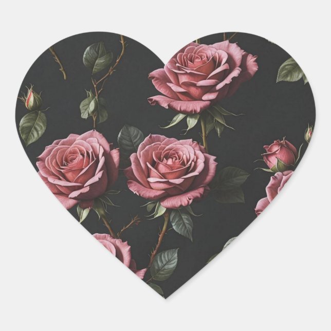 Pink photo realistic rose heart sticker (Front)