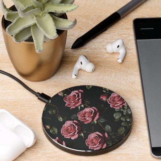 Pink photo realistic rose wireless charger  (Desk 2)