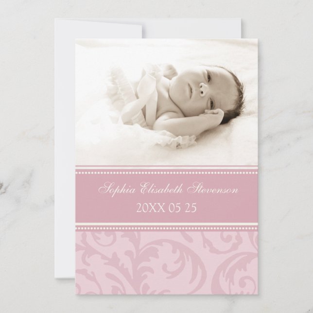 Pink Photo Template New Baby Birth Announcement (Front)