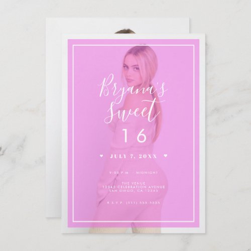 Pink Photo Tint Overlay 2 Modern Minimal Sweet 16 Invitation