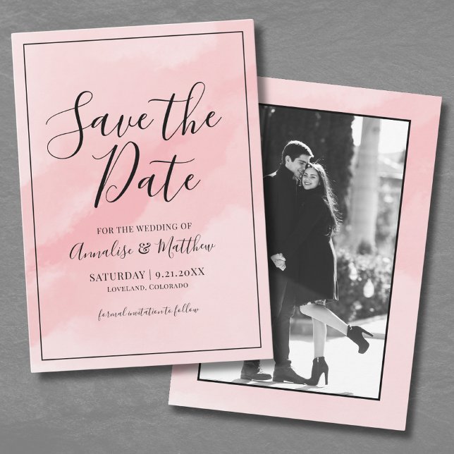 Pink Photo Wedding Save The Date Invitation (Simple Elegant Script Pink Wedding Save The Date Invitation)