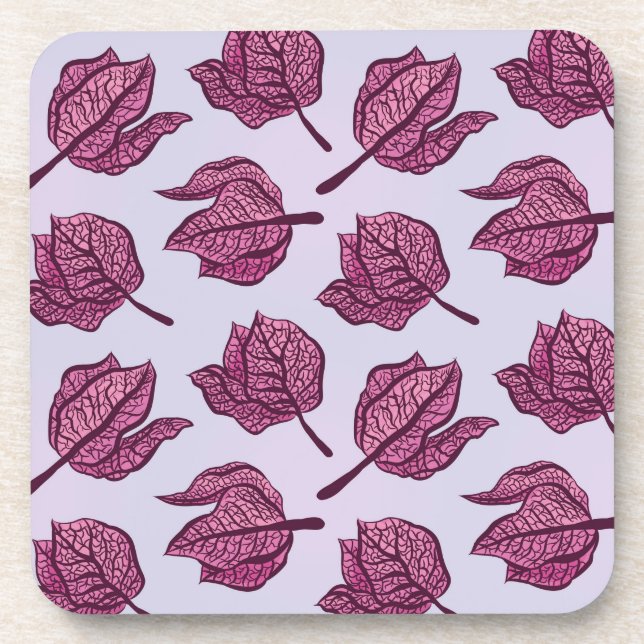 Pink Physalis Flower Pattern Pastel Botanical Beverage Coaster (Front)