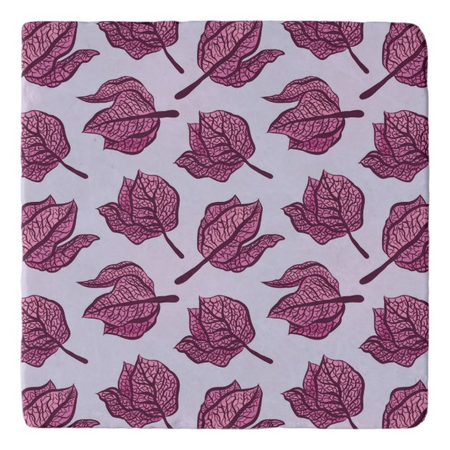 Pink Physalis Flower Pattern Pastel Botanical Trivet (Front)