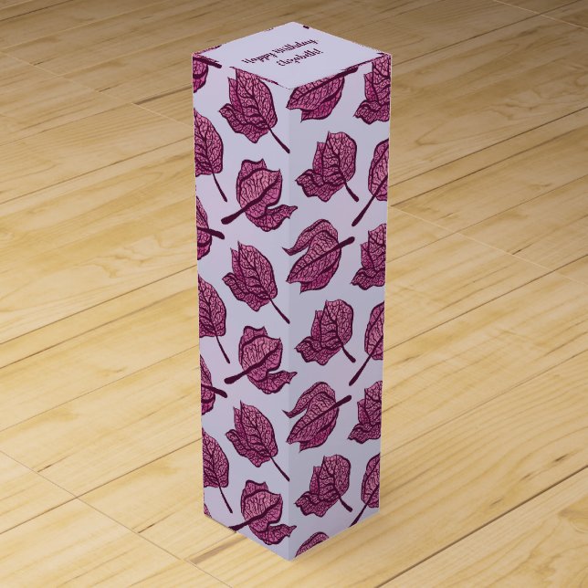 Pink Physalis Flower Pattern Pastel Botanical Wine Box (Front)