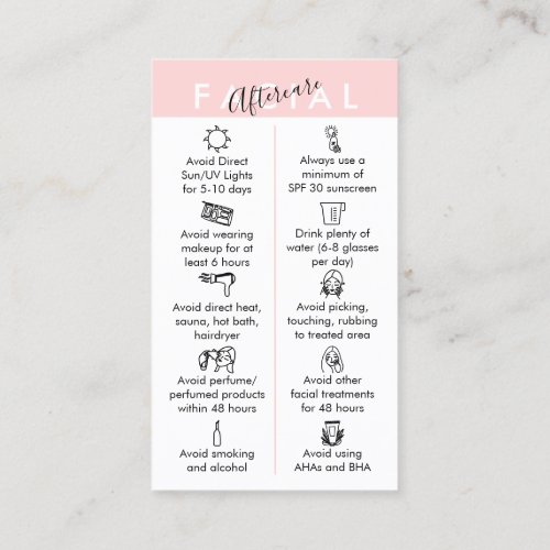 Pink Physical Printed Facial Aftercare Business Card