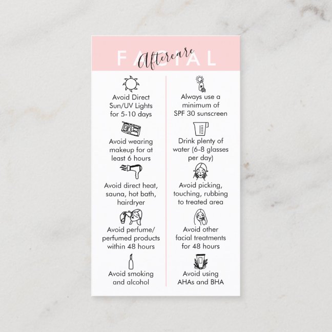 Pink Physical Printed Facial Aftercare Business Card