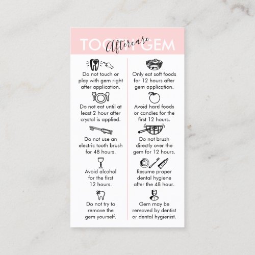 Pink Physical Printed Tooth Gem Aftercare Business Card