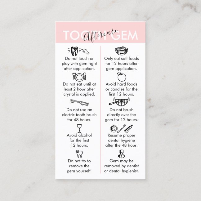 Pink Physical Printed Tooth Gem Aftercare Business Card