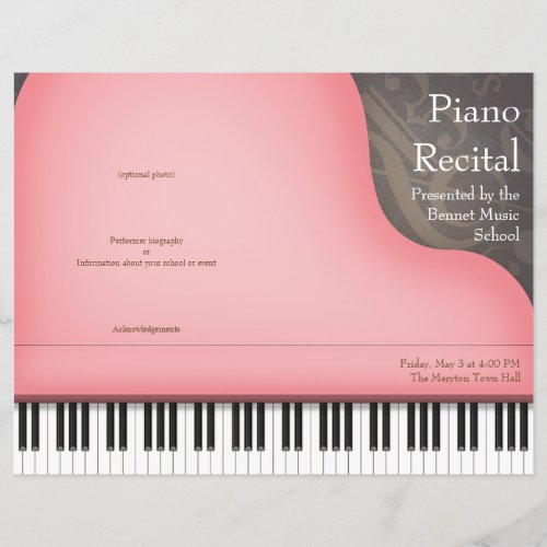 Pink Piano Folded Piano or Vocal Recital Program