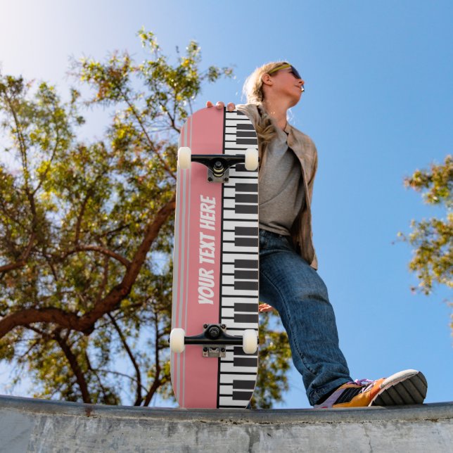 Pink Piano Keyboard Personalized Musician's Skateboard (Outdoor 1)