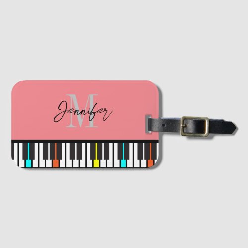 Pink Piano Monogram Name Personalized Luggage Tag