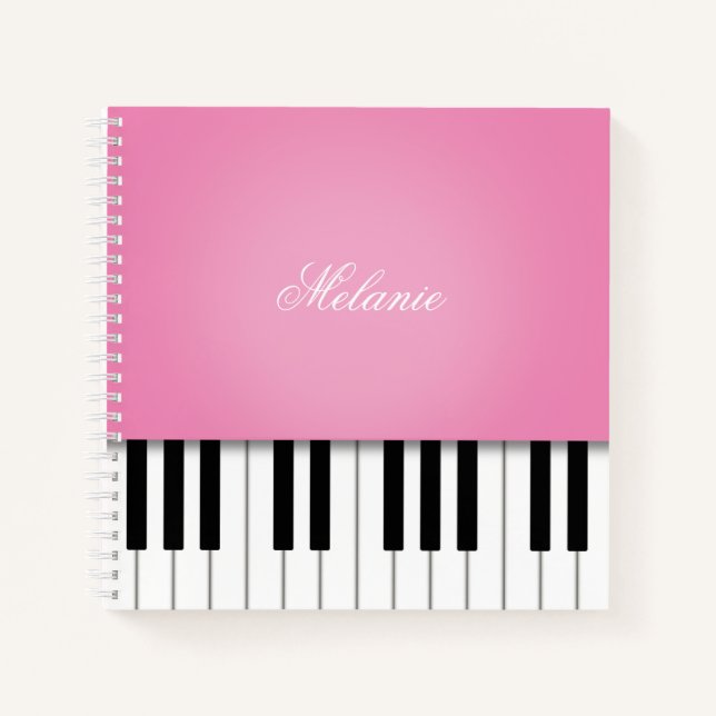 Pink Piano Music Keyboard Personalized Notebook (Front)
