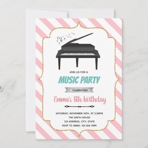 Pink piano music theme invitation