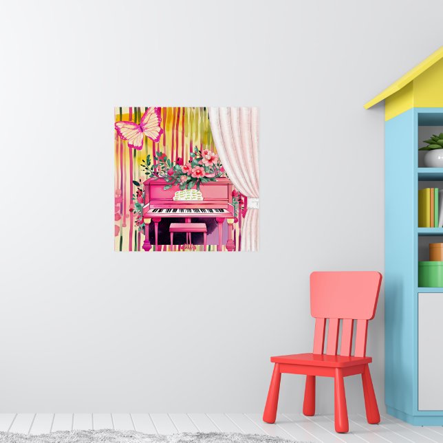 Pink Piano Watercolor Illustration Poster (Nursery 1)