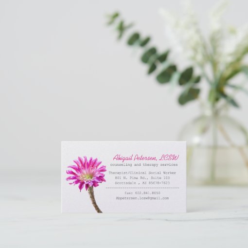 Pink Piazza cactus flower in bloom , LCSW Business Card Zazzle