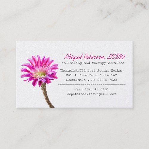 Pink Piazza cactus flower in bloom   LCSW Business Card