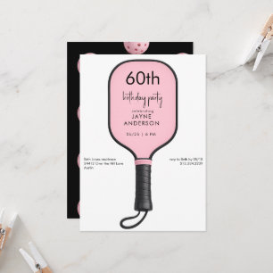 Pink Pickleball 60th Birthdday Party Invitation