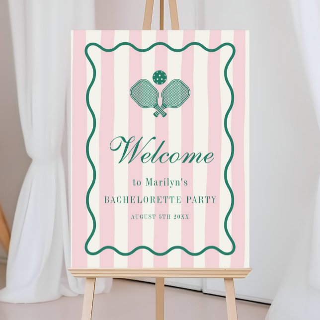 Pink Pickleball Elegant Bachelorette Welcome Sign (Old Money Aesthetic Pickleball Welcome Sign)