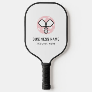 Pink Pickleball Logo Business Name & Custom Text Paddle