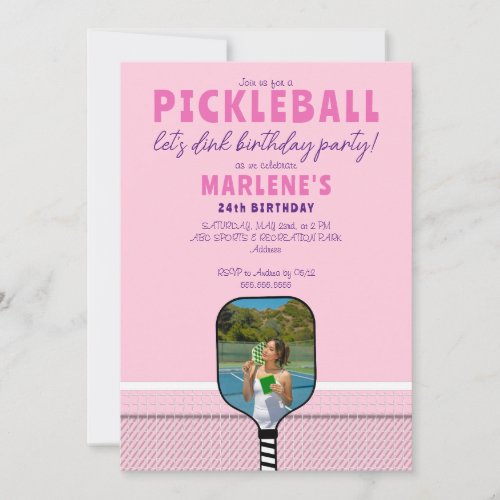 Pink Pickleball Paddle Photo Dink Birthday Party Invitation