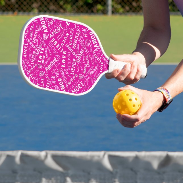 Pink Pickleball Paddle wioth Text Love (Insitu)