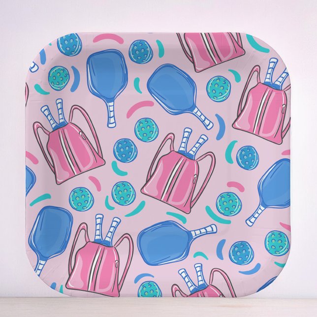 Pink Pickleball Paddles and Balls  Paper Plates (Creator Uploaded)