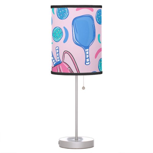 Pink Pickleball Paddles and Balls Table Lamp