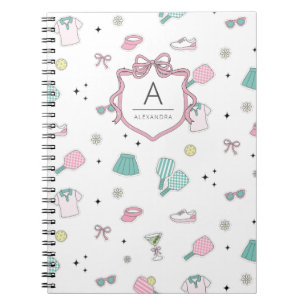 Pink Pickleball Preppy Monogram Print Notebook
