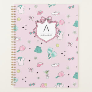 Pink Pickleball Preppy Monogram Print Planner