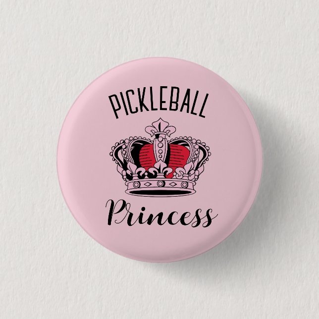 Pink Pickleball Princess Crown  Button (Front)