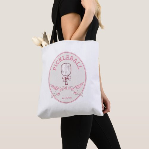 Pink Pickleball Social Club With Name Tote Bag