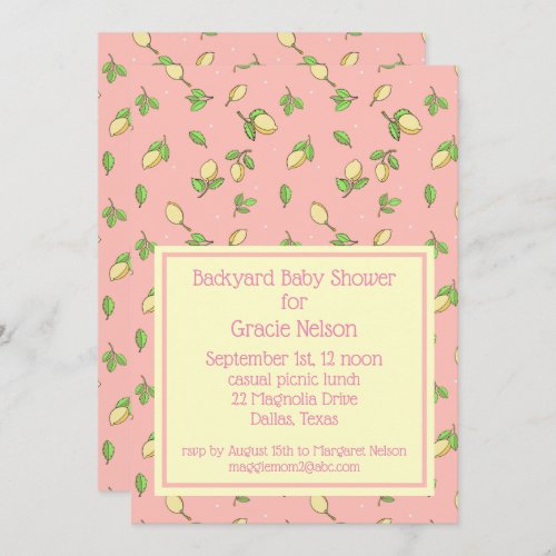 Pink Picnic Baby Shower Lemons Invitation