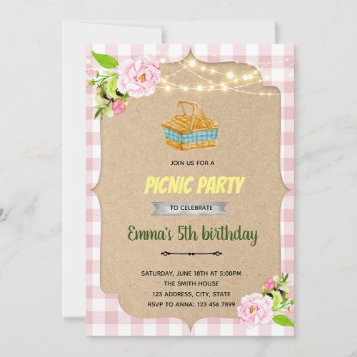 Pink picnic party invitation