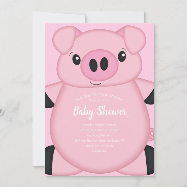 Pink Pig Baby Shower Invitation (Front)