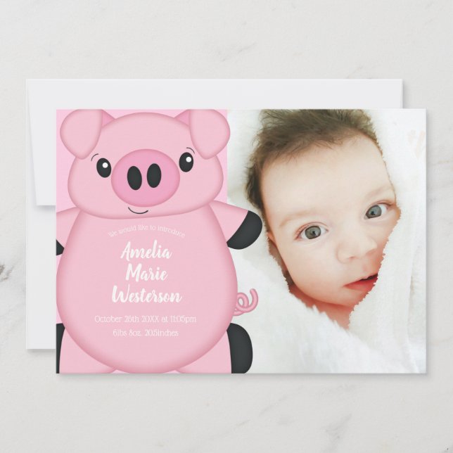 Pink Pig Baby Shower Invitation (Front)