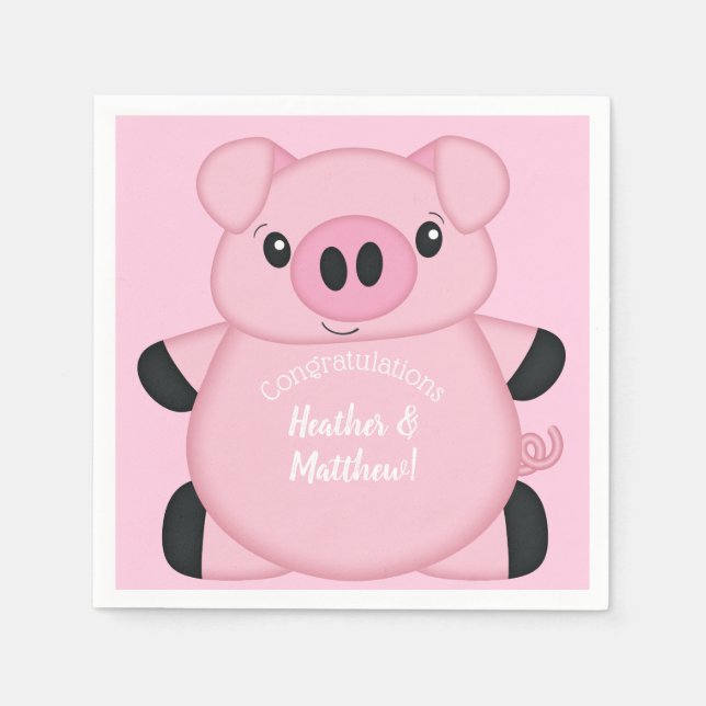 Pink Pig Baby Shower Napkins (Front)