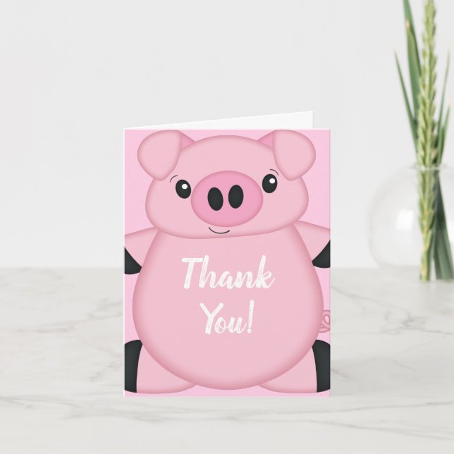 Pink Pig Baby Shower Thank You Card (Front)
