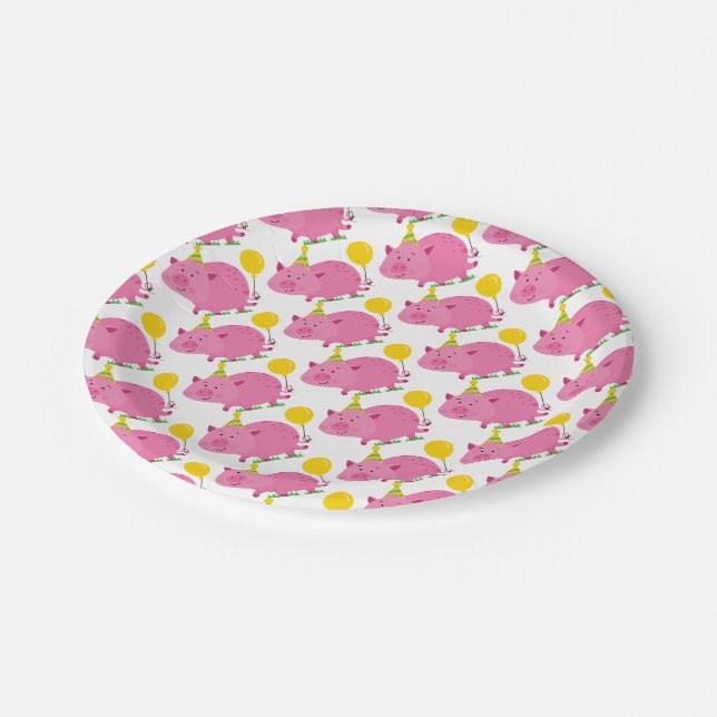 Pink Pig Birthday Paper Plates (Angled)
