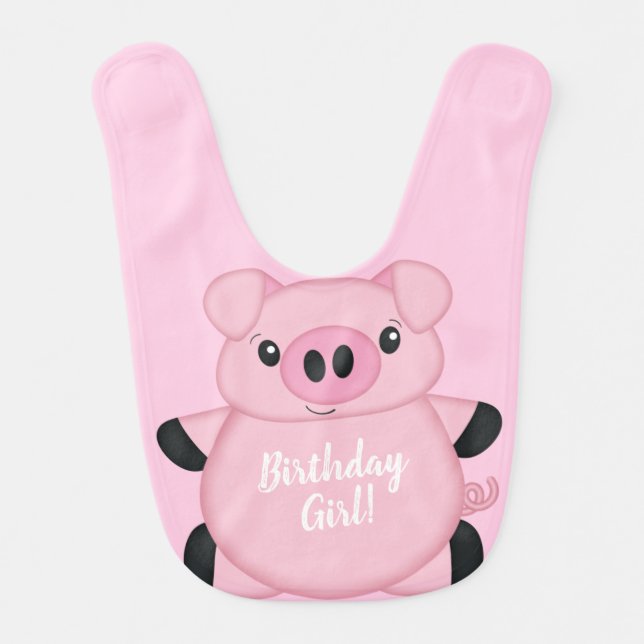 Pink Pig Birthday Party Baby Bib (Front)