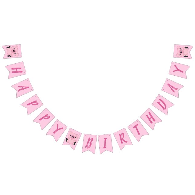 Pink Pig Birthday Party Bunting Flags (All)