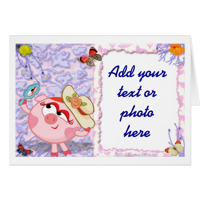 Pink Pig Birthday Party Invitation or Thank you Greeting Cards