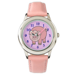 Pink Pig Cartoon Watch