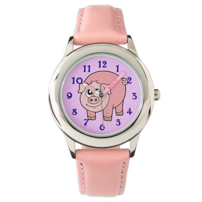 Pink Pig Cartoon Watch (Front)
